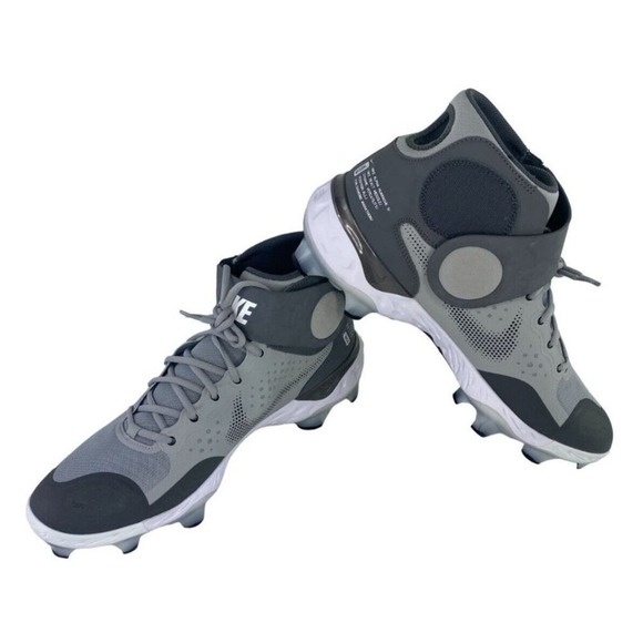 Nike React Mens 14 Alpha Huarache 3 Gray High Top Baseball Cleats CZ4455-005 - Picture 2 of 7